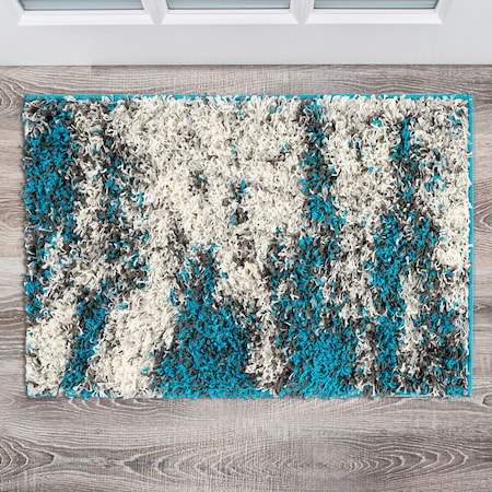 World Rug Gallery Contemporary Abstract Design Plush Shag Area Rug 2'x3' Turquoise 466TURQUOISE2X3